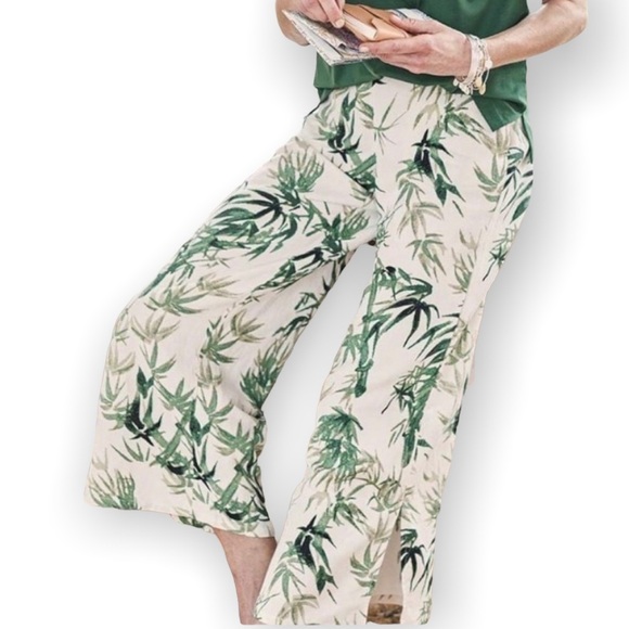 J. Jill Pants - J. Jill linen blend wide leg culottes tropical palm resort wear womens XS beach